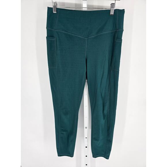 Gaiam Womens Sz L Compression Athletic Leggings w/ Pockets Teal - Picture 1 of 4